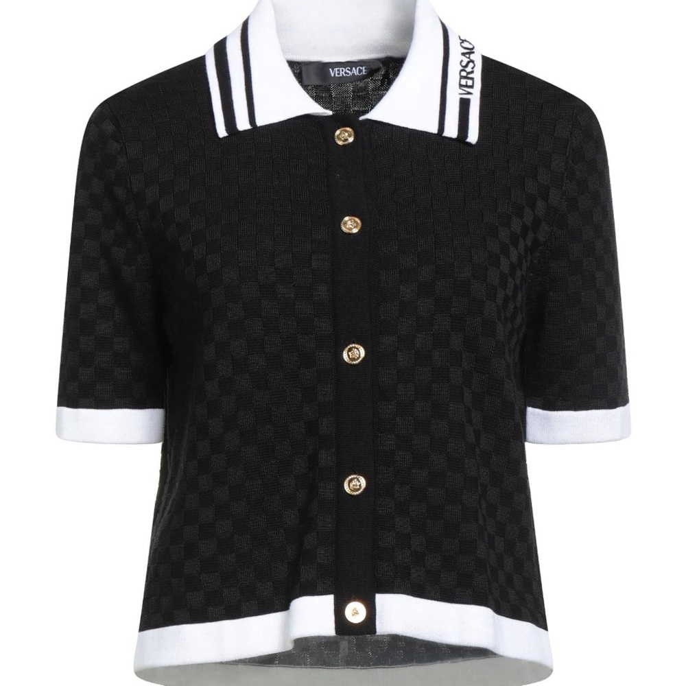 Versace Black & White Short Sleeve Button Cardigan 8 US